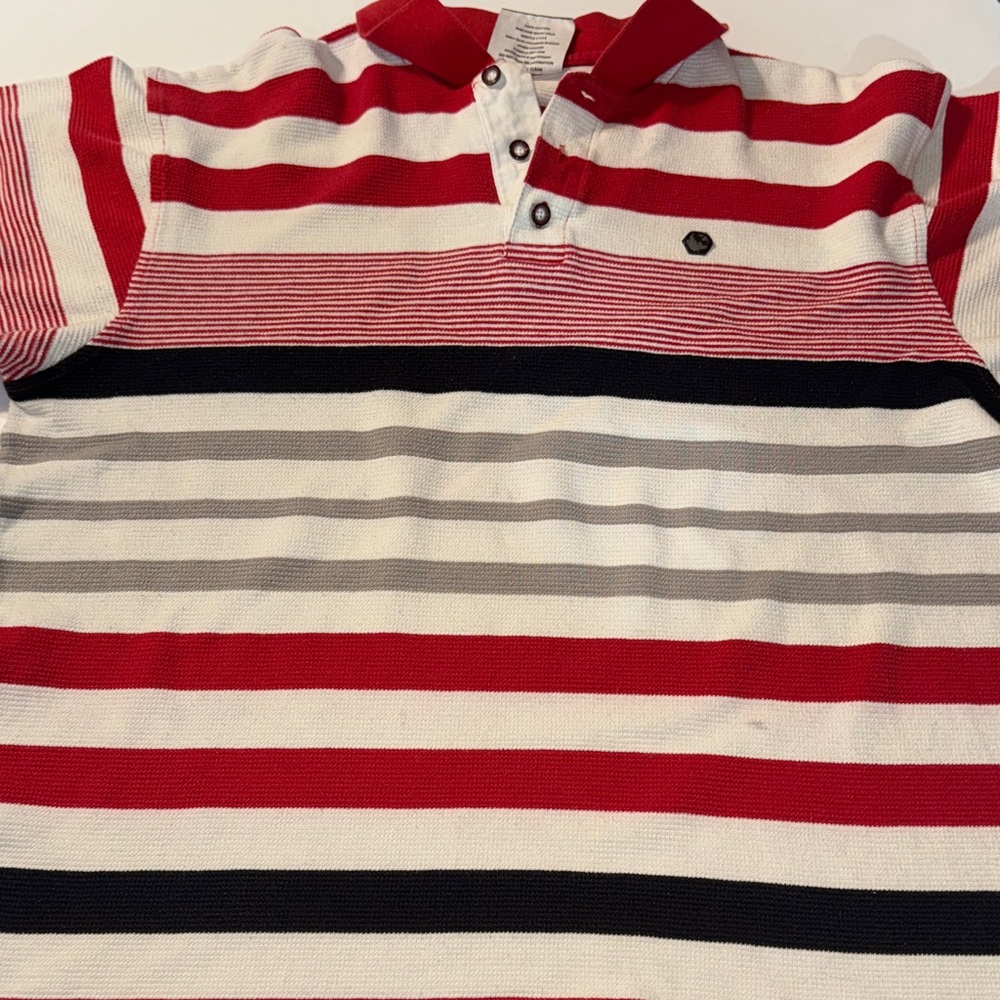 South Pole Men’s Polo Shirt with Red, White, and Black Stripes